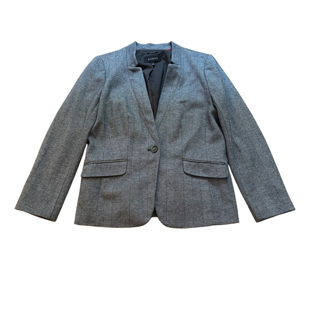 Talbots Aberdeen Blazer Women Black White Herringbone Career Jacket SIZE 10